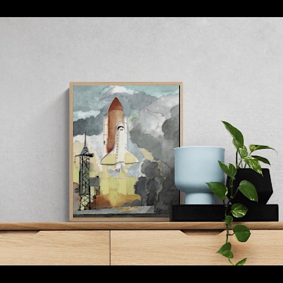 Rocket nasa spaceship art print for kids bedroom - Picture 2 of 2
